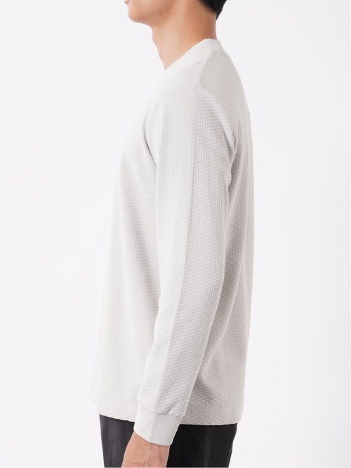 Tシャツ メンズ 長袖 スロープネック 綿混 リンクス ジャガード
