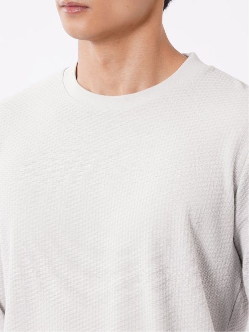 Tシャツ メンズ 長袖 スロープネック 綿混 リンクス ジャガード