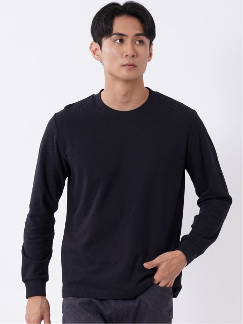 Tシャツ メンズ 長袖 スロープネック 綿混 リンクス ジャガード