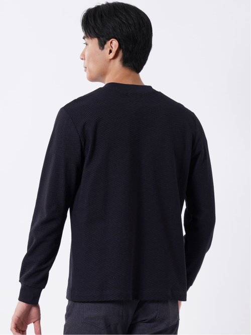 Tシャツ メンズ 長袖 スロープネック 綿混 リンクス ジャガード