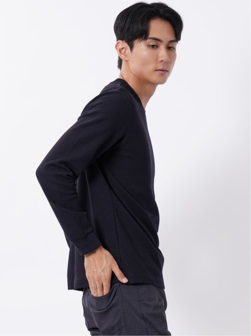 Tシャツ メンズ 長袖 スロープネック 綿混 リンクス ジャガード