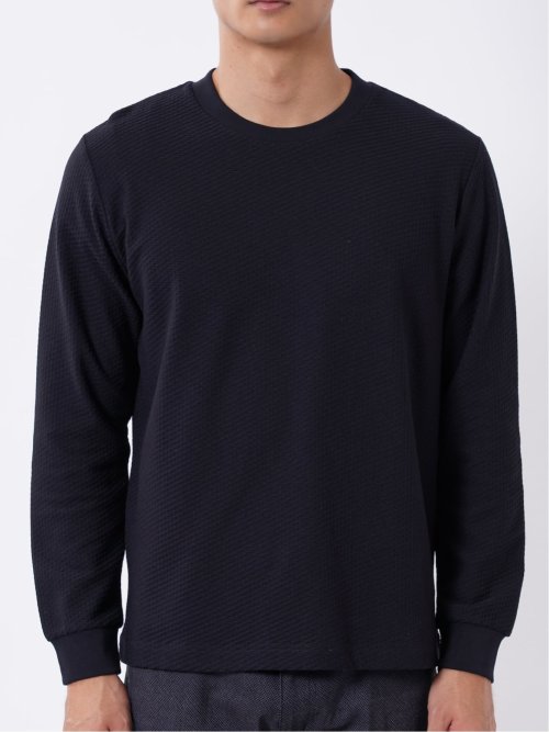 Tシャツ メンズ 長袖 スロープネック 綿混 リンクス ジャガード
