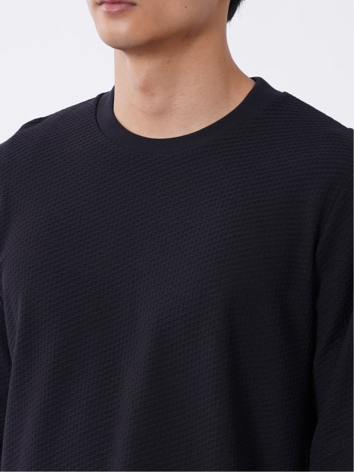Tシャツ メンズ 長袖 スロープネック 綿混 リンクス ジャガード