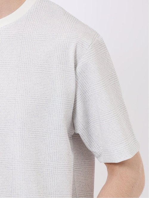 ストレッチ チェック プリント クルーネック 半袖 Tシャツ