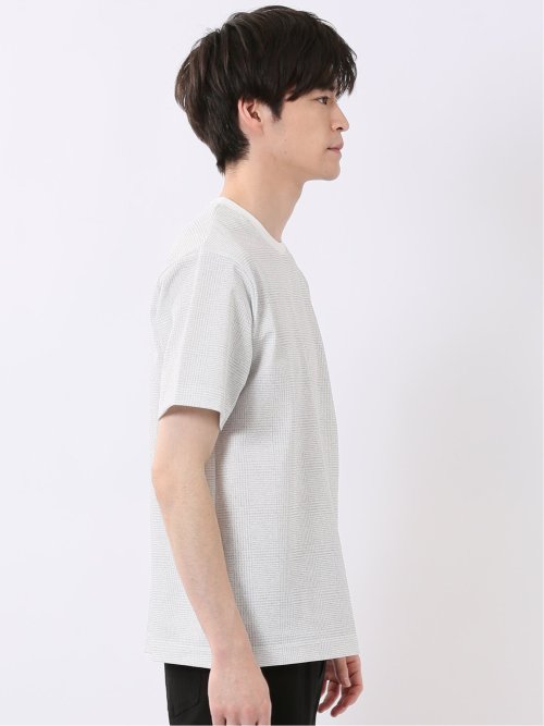ストレッチ チェック プリント クルーネック 半袖 Tシャツ