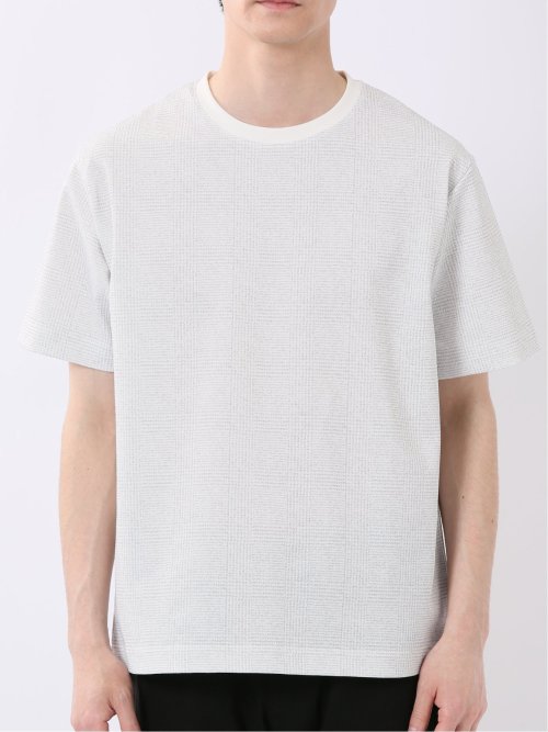 ストレッチ チェック プリント クルーネック 半袖 Tシャツ