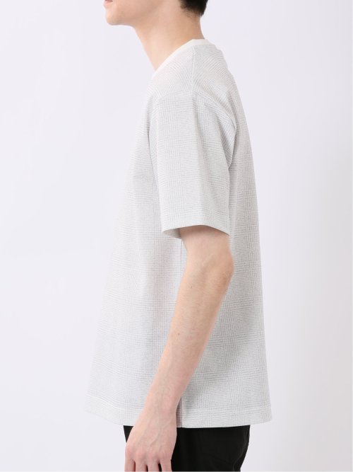 ストレッチ チェック プリント クルーネック 半袖 Tシャツ