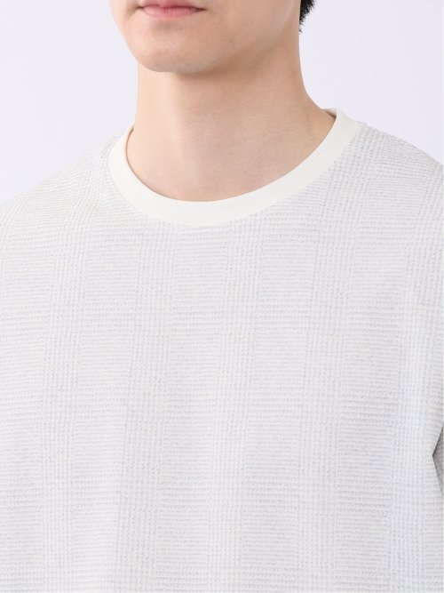 ストレッチ チェック プリント クルーネック 半袖 Tシャツ