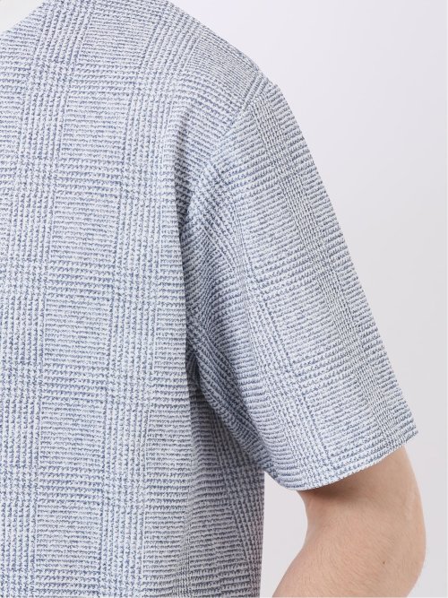 ストレッチ チェック プリント クルーネック 半袖 Tシャツ
