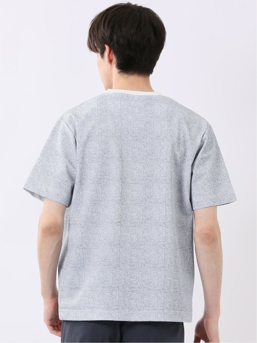 ストレッチ チェック プリント クルーネック 半袖 Tシャツ