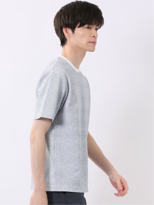 ストレッチ チェック プリント クルーネック 半袖 Tシャツ