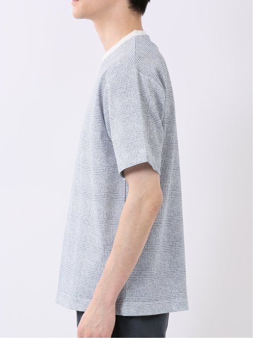 ストレッチ チェック プリント クルーネック 半袖 Tシャツ