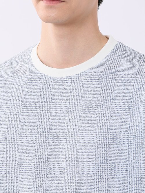 ストレッチ チェック プリント クルーネック 半袖 Tシャツ