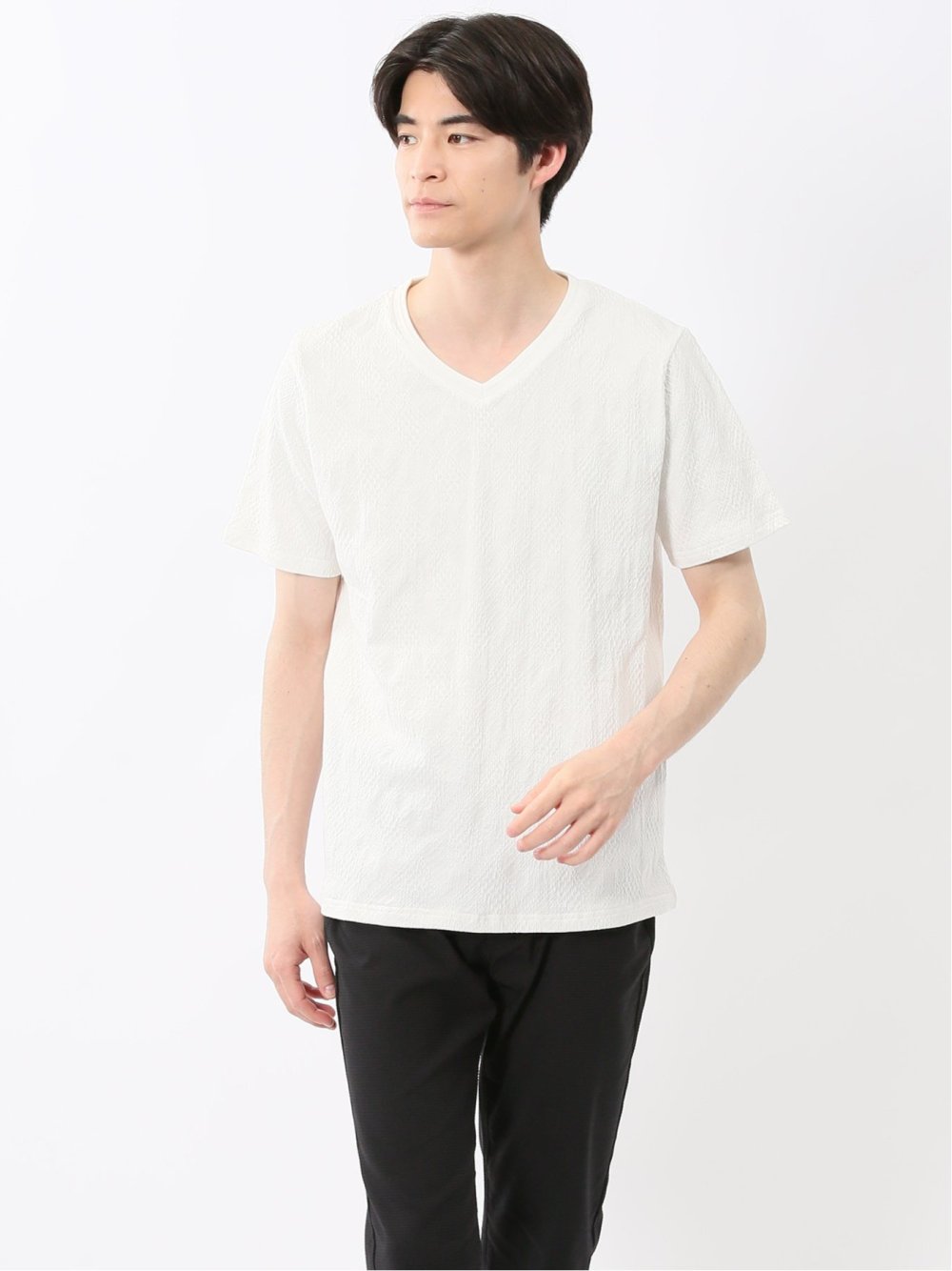 ふくれアーガイル Vネック半袖Tシャツ