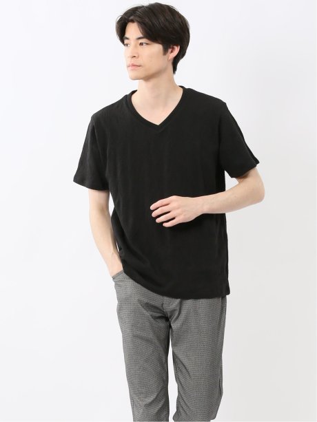 ふくれアーガイル Vネック半袖Tシャツ