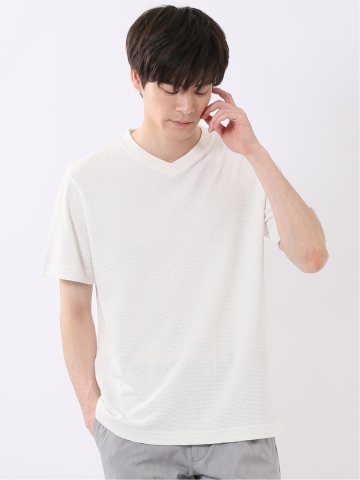 ヘリンボン ジャガード Vネック 半袖 Tシャツ