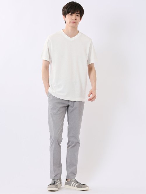 ヘリンボン ジャガード Vネック 半袖 Tシャツ