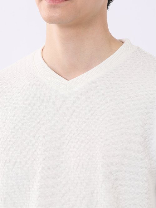 ヘリンボン ジャガード Vネック 半袖 Tシャツ