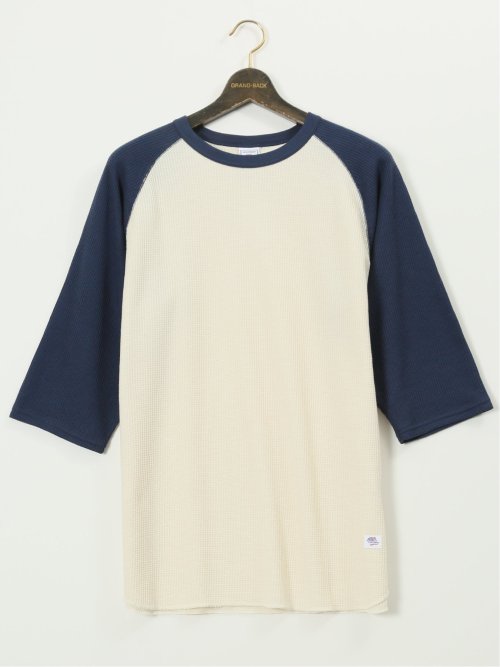 【大きいサイズ】ジェーイーモーガンロングジョーンズ/JEMORGAN LONG JOHNS ワッフル 配色ラグラン クルー7分袖Tシャツ