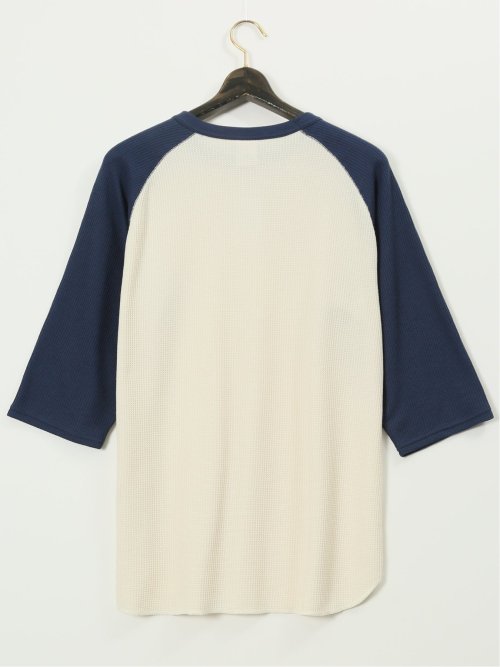 【大きいサイズ】ジェーイーモーガンロングジョーンズ/JEMORGAN LONG JOHNS ワッフル 配色ラグラン クルー7分袖Tシャツ