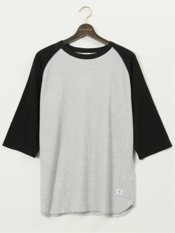 【大きいサイズ】ジェーイーモーガンロングジョーンズ/JEMORGAN LONG JOHNS ワッフル 配色ラグラン クルー7分袖Tシャツ