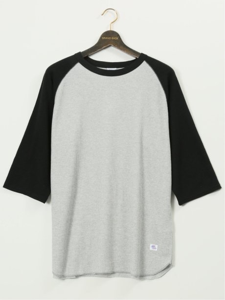 【大きいサイズ】ジェーイーモーガンロングジョーンズ/JEMORGAN LONG JOHNS ワッフル 配色ラグラン クルー7分袖Tシャツ