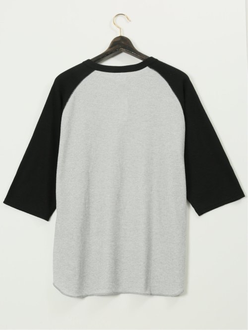 【大きいサイズ】ジェーイーモーガンロングジョーンズ/JEMORGAN LONG JOHNS ワッフル 配色ラグラン クルー7分袖Tシャツ