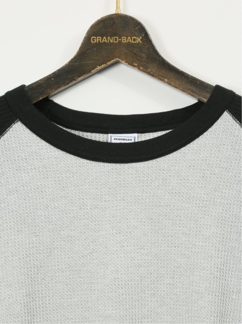 【大きいサイズ】ジェーイーモーガンロングジョーンズ/JEMORGAN LONG JOHNS ワッフル 配色ラグラン クルー7分袖Tシャツ