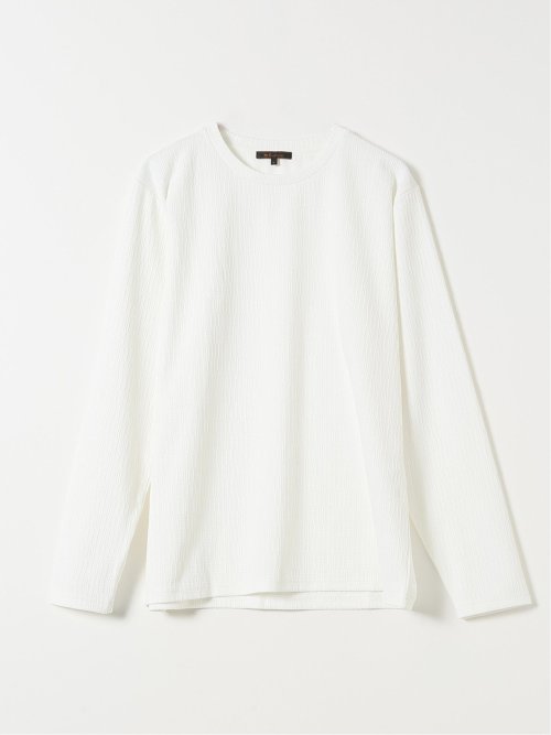 Tシャツ メンズ 長袖 ストレッチ クルーネック 幾何学 リンクス ジャガード