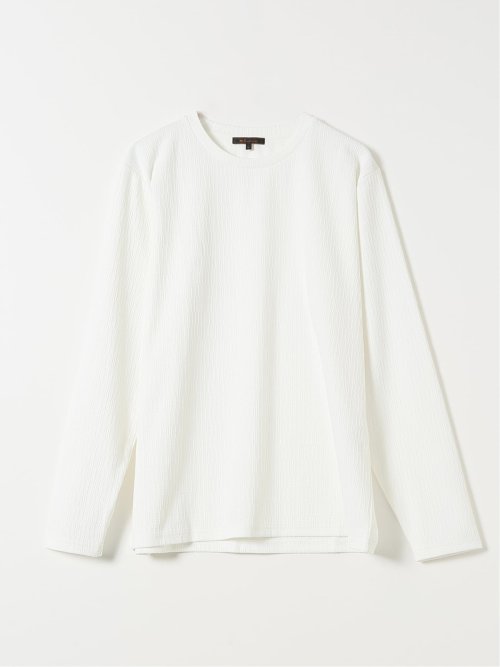 Tシャツ メンズ 長袖 ストレッチ クルーネック 幾何学 リンクス ジャガード