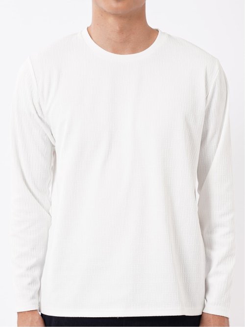 Tシャツ メンズ 長袖 ストレッチ クルーネック 幾何学 リンクス ジャガード