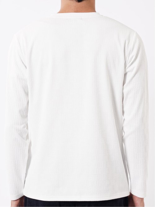 Tシャツ メンズ 長袖 ストレッチ クルーネック 幾何学 リンクス ジャガード