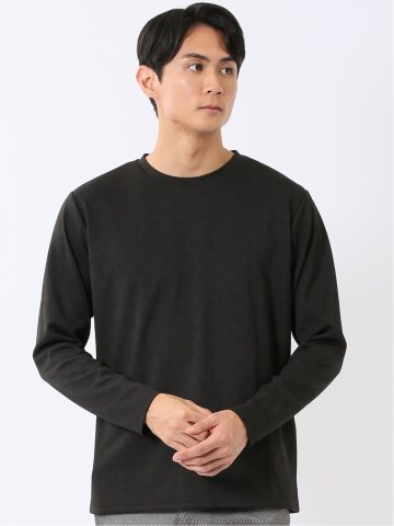 Tシャツ メンズ 長袖 ストレッチ クルーネック 幾何学 リンクス ジャガード