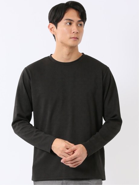 Tシャツ メンズ 長袖 ストレッチ クルーネック 幾何学 リンクス ジャガード