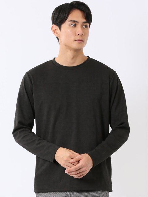 Tシャツ メンズ 長袖 ストレッチ クルーネック 幾何学 リンクス ジャガード