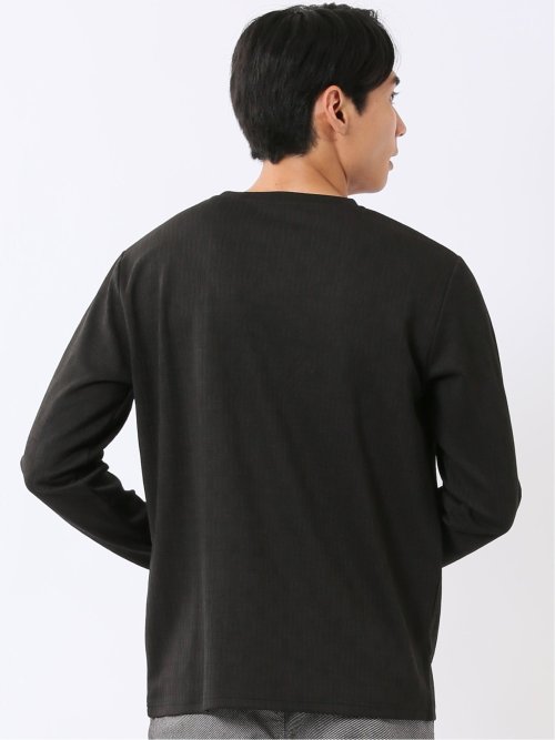 Tシャツ メンズ 長袖 ストレッチ クルーネック 幾何学 リンクス ジャガード