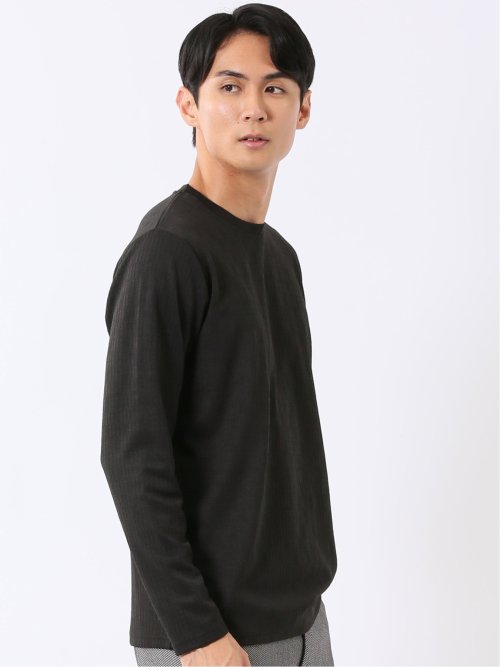 Tシャツ メンズ 長袖 ストレッチ クルーネック 幾何学 リンクス ジャガード