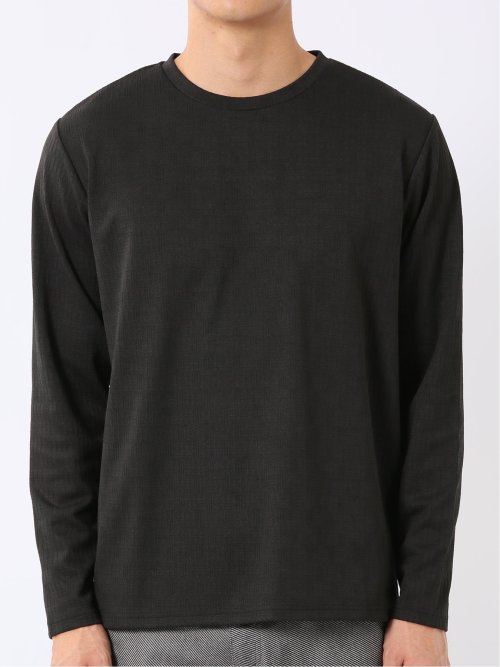 Tシャツ メンズ 長袖 ストレッチ クルーネック 幾何学 リンクス ジャガード
