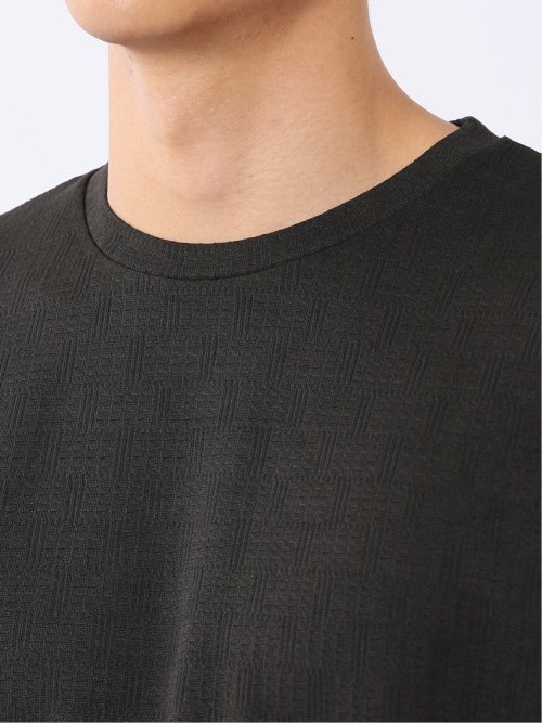 Tシャツ メンズ 長袖 ストレッチ クルーネック 幾何学 リンクス ジャガード