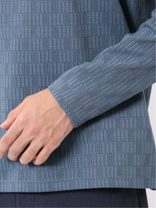 Tシャツ メンズ 長袖 ストレッチ クルーネック 幾何学 リンクス ジャガード