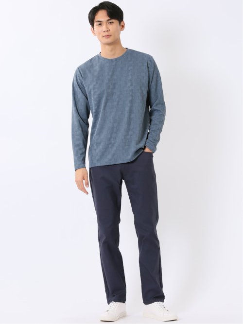 Tシャツ メンズ 長袖 ストレッチ クルーネック 幾何学 リンクス ジャガード