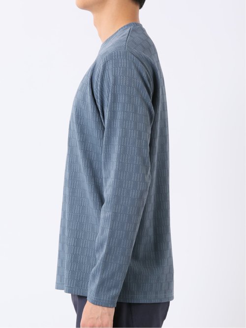 Tシャツ メンズ 長袖 ストレッチ クルーネック 幾何学 リンクス ジャガード