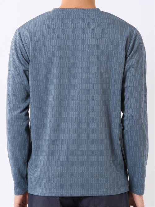 Tシャツ メンズ 長袖 ストレッチ クルーネック 幾何学 リンクス ジャガード