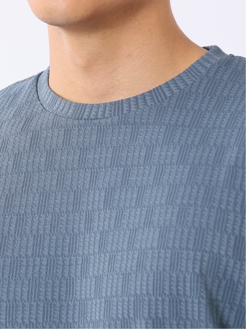 Tシャツ メンズ 長袖 ストレッチ クルーネック 幾何学 リンクス ジャガード