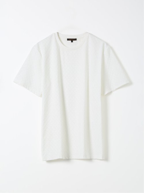 Tシャツ メンズ 半袖 クルーネック ジャガード ダイヤ柄(M 01白
