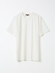 Tシャツ メンズ 半袖 ストレッチ Vネック ジャガード 幾何学柄