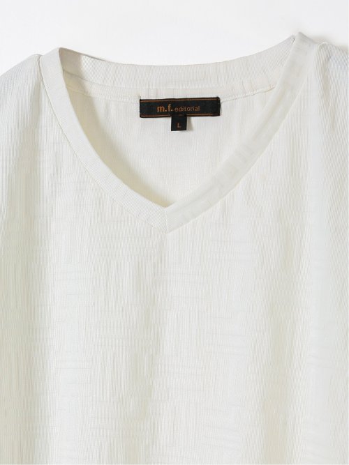 Tシャツ メンズ 半袖 ストレッチ Vネック ジャガード 幾何学柄