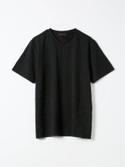 Tシャツ メンズ 半袖 ストレッチ Vネック ジャガード 幾何学柄