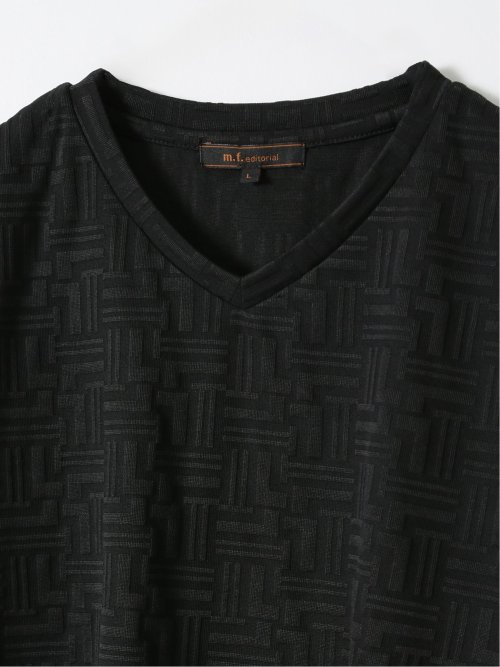Tシャツ メンズ 半袖 ストレッチ Vネック ジャガード 幾何学柄