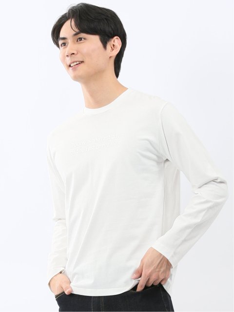 綿天竺 メッセージロゴ クルーネック長袖Tシャツ